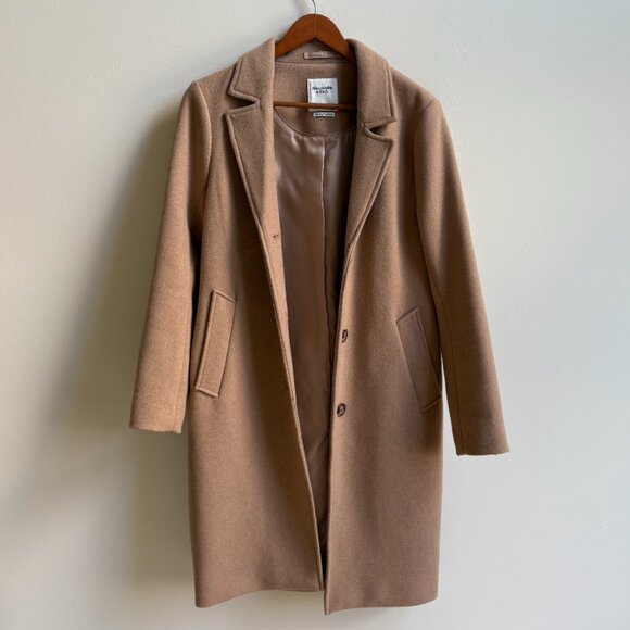 Abercrombie & Fitch Wool-Blend Dad Coat - Tan - Size S - Picture 1 of 4